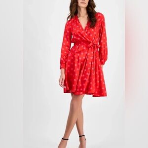 NWT— Anne Klein Red Polka Dot Wrap Dress